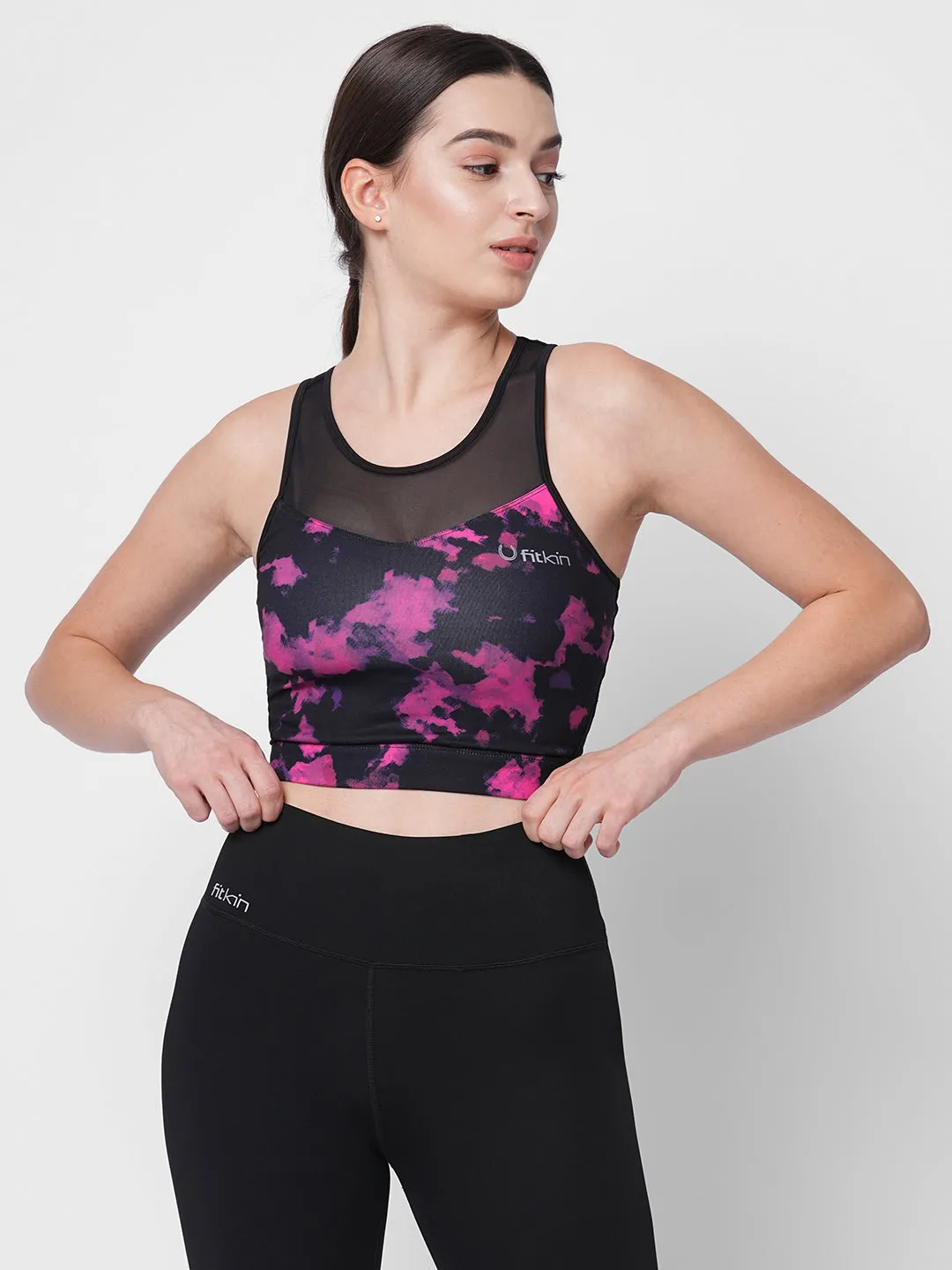 Multi print styled back sports bra